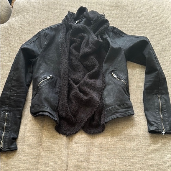 Free People Drape Front Coated Motorcycle Biker Jacket Black Women’s size 4 - Picture 3 of 16